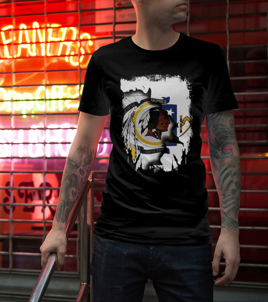 Together Massachusetts Flag With Washington Redskins Logo Fusion T-Shirt