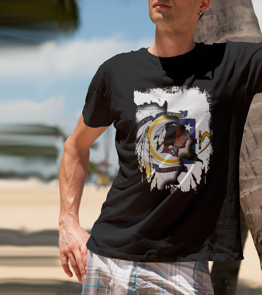 Together Massachusetts Flag With Washington Redskins Logo Fusion T-Shirt