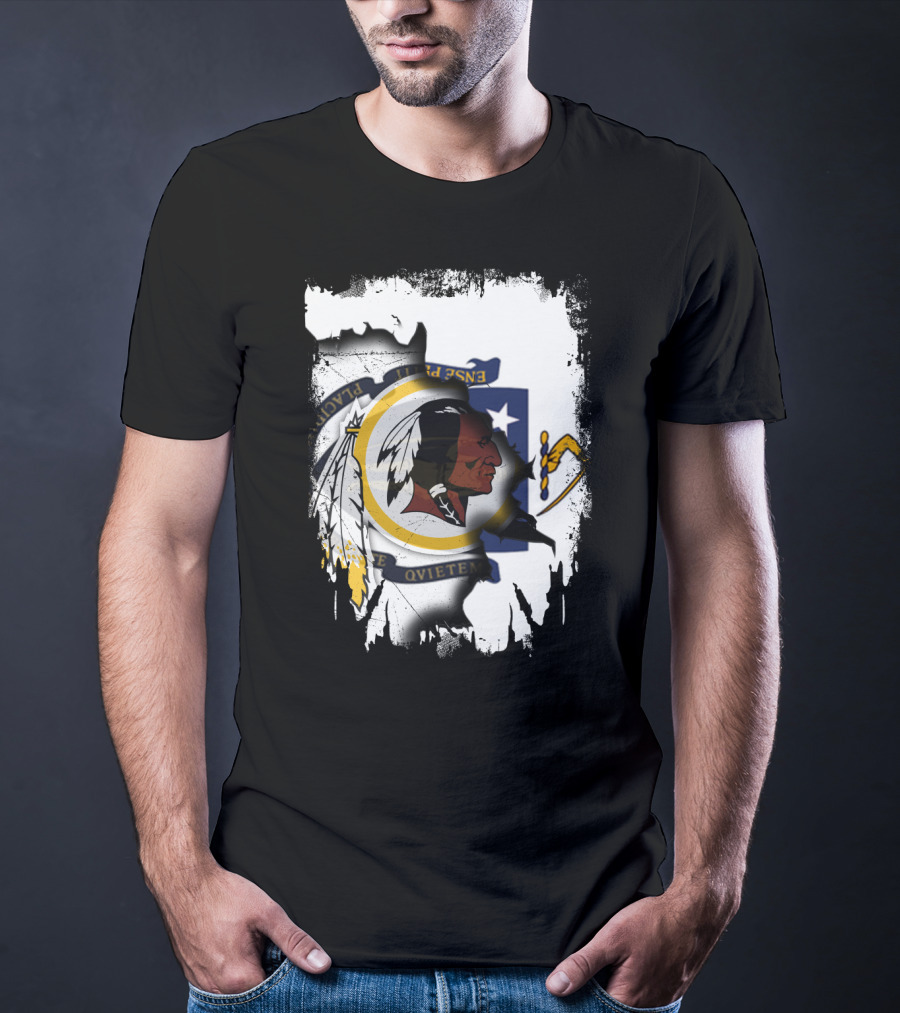 Together Massachusetts Flag With Washington Redskins Logo Fusion T-Shirt