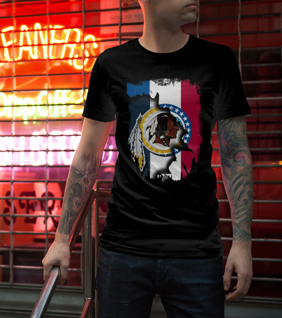 Missouri Flag With Washington Redskins Logo Fusion T-Shirt