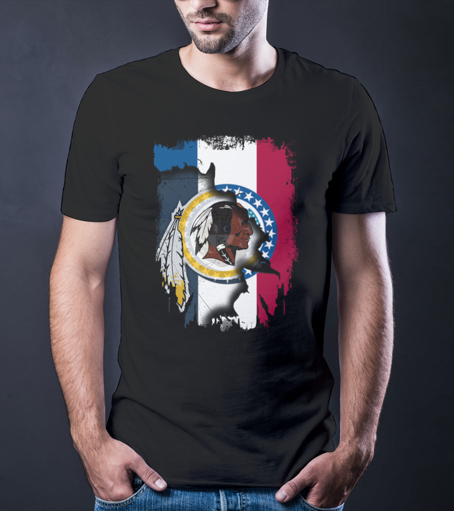 Missouri Flag With Washington Redskins Logo Fusion T-Shirt