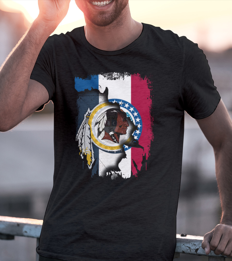 Missouri Flag With Washington Redskins Logo Fusion T-Shirt