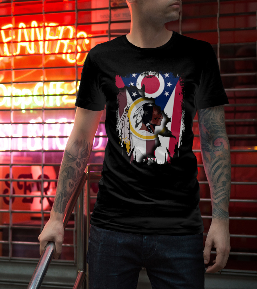 Ohio Flag With Washington Redskins Logo Fusion T-Shirt