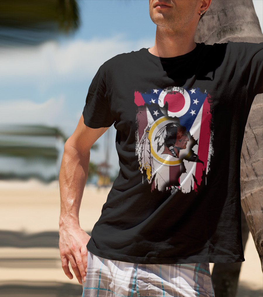 Ohio Flag With Washington Redskins Logo Fusion T-Shirt