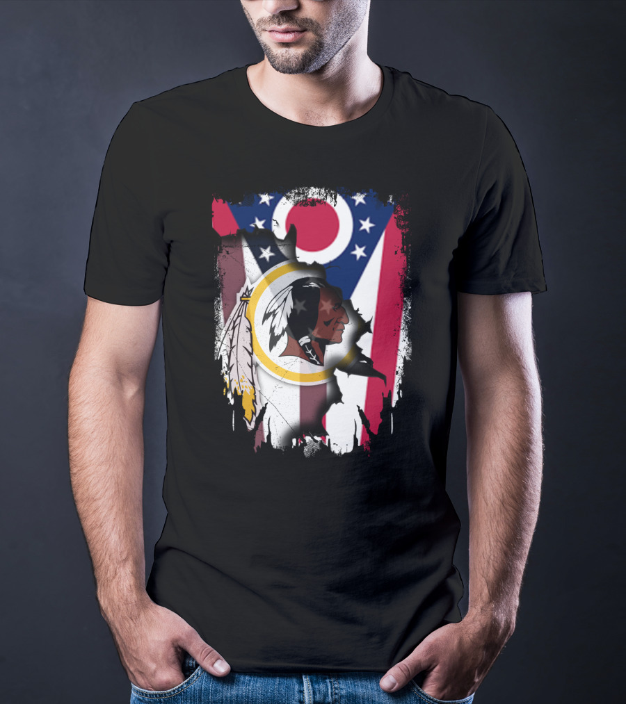 Ohio Flag With Washington Redskins Logo Fusion T-Shirt