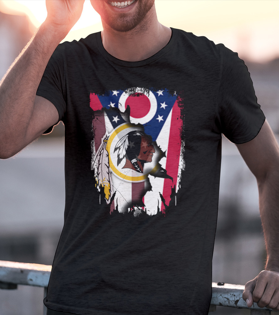 Ohio Flag With Washington Redskins Logo Fusion T-Shirt