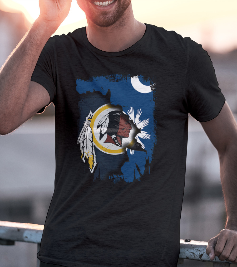 South Carolina And Redskins United With Palmetto And Crescent Moon T-Shirt