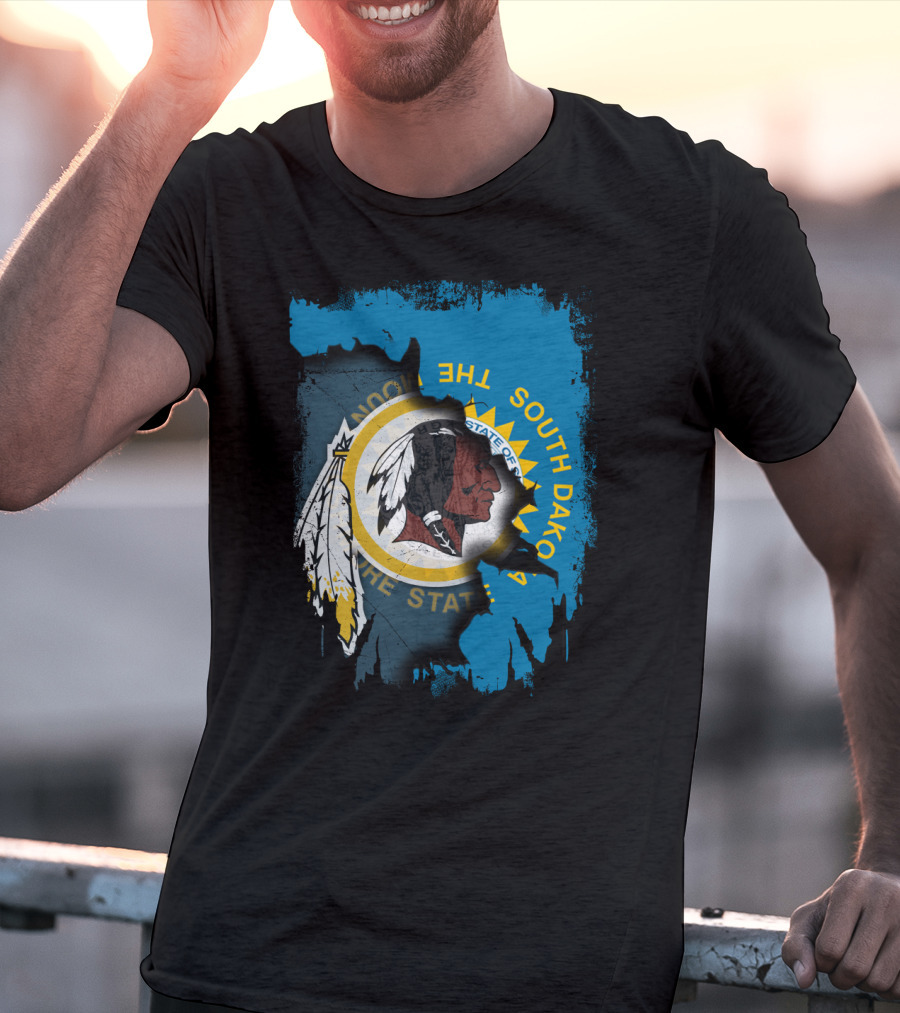 South Dakota State Flag Blended With Redskins T-Shirt