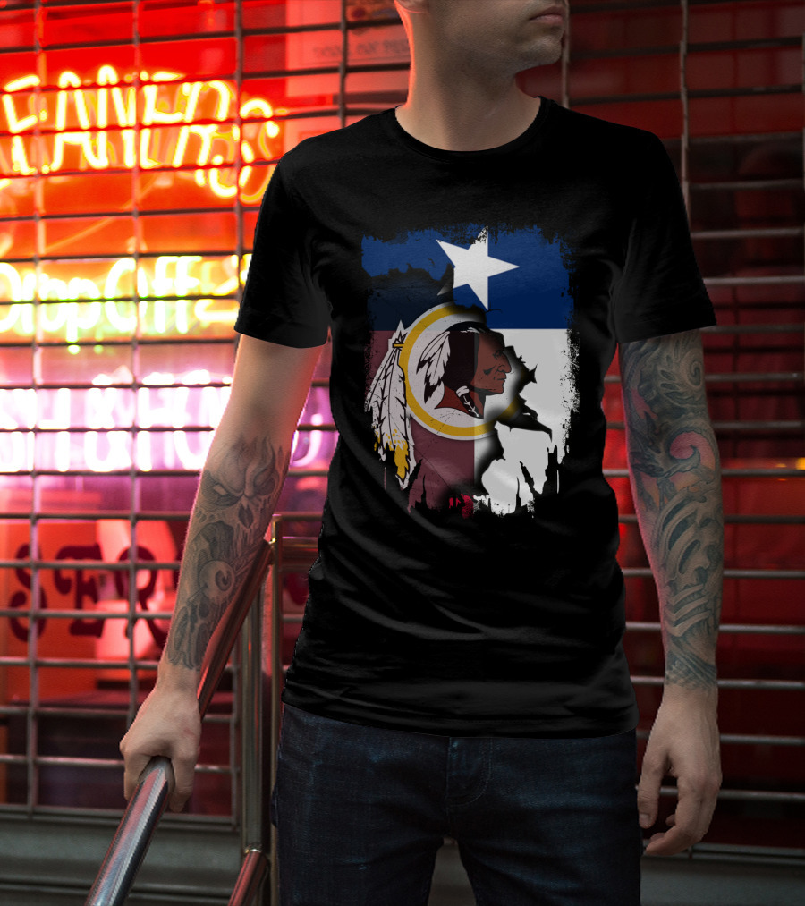 Texas Flag And Washington Redskins Logo United T-Shirt