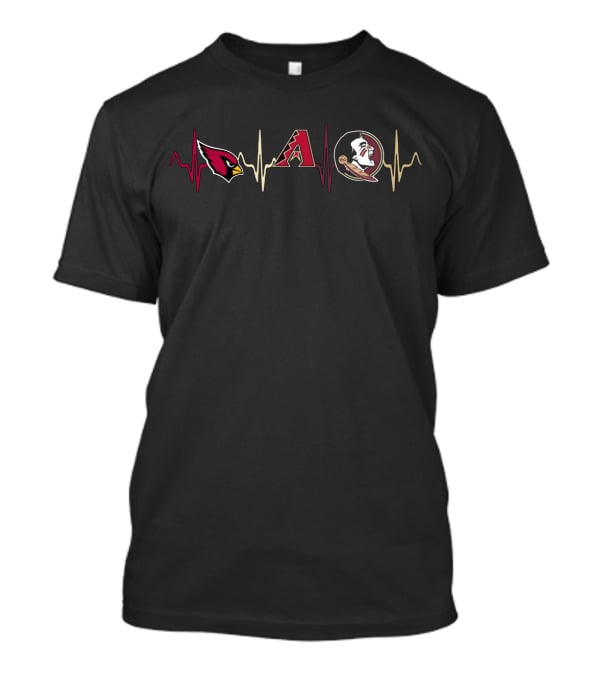 Cardinals Diamondbacks Seminoles Heartbeat Logos T-Shirt