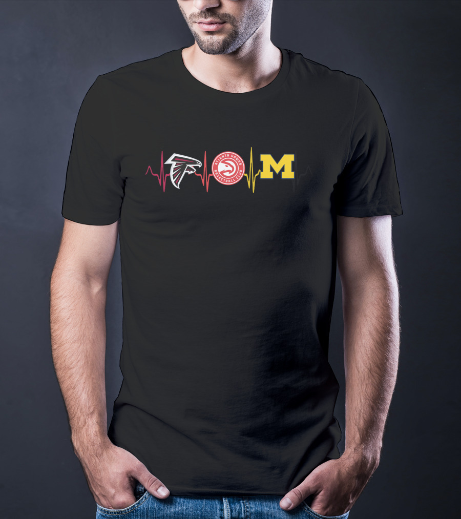 Atlanta Falcons Atlanta Hawks Michigan Wolverines Heartbeat T-Shirt