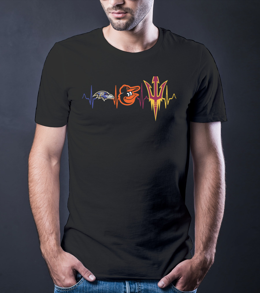 Love Ravens With Baltimore Orioles Arizona State Heartbeat T-Shirt