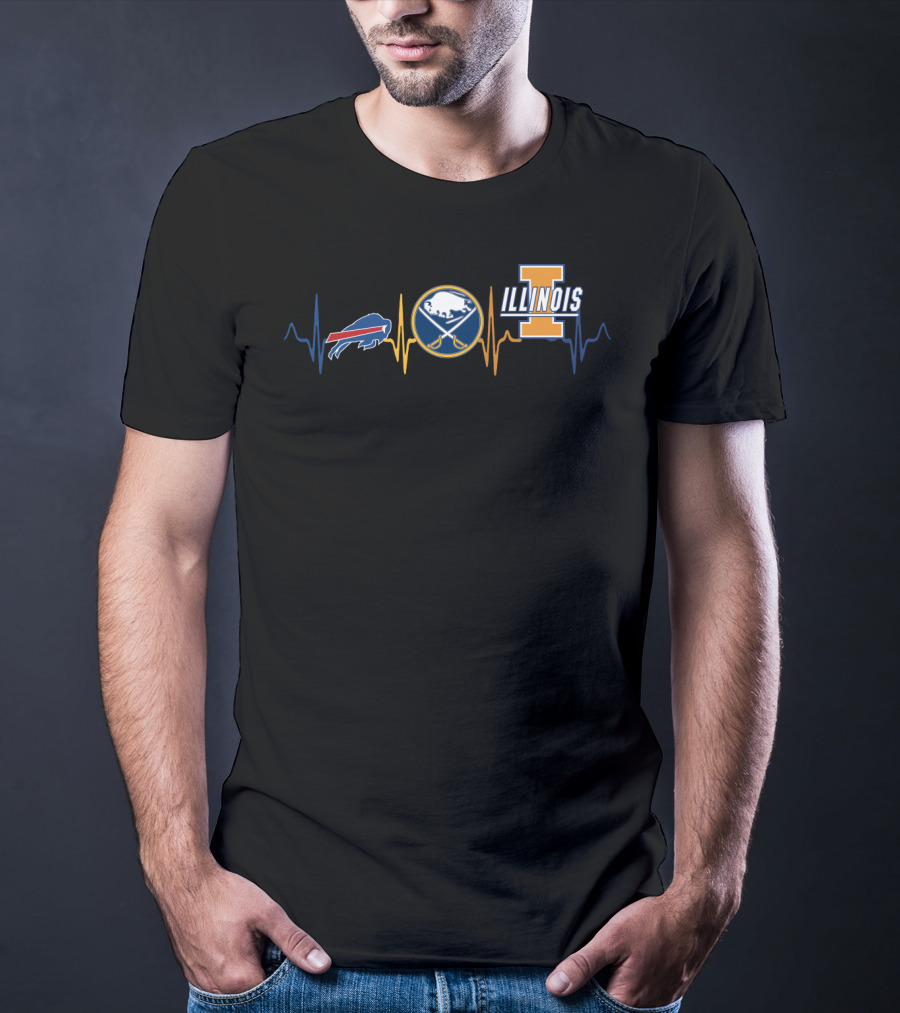 Buffalo Bills And Sabres Heartbeat With Illinois T-Shirt