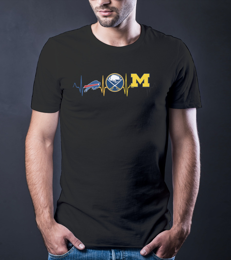 Buffalo Bills Buffalo Sabres Michigan Wolverines Heartbeat Love T-Shirt