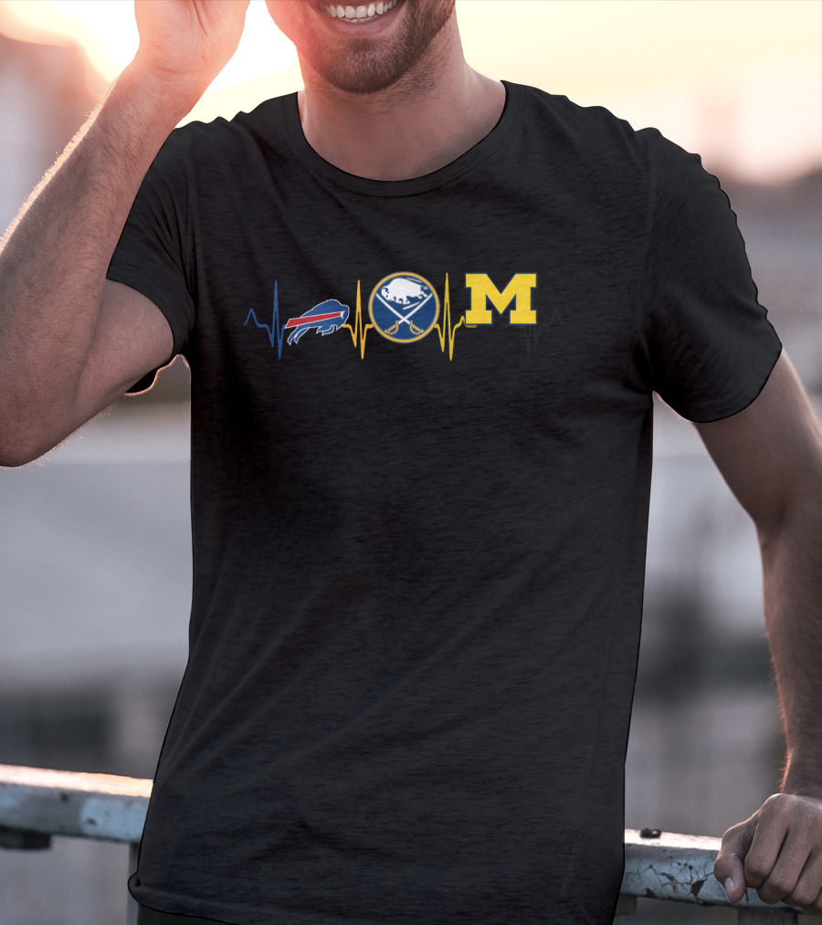 Buffalo Bills Buffalo Sabres Michigan Wolverines Heartbeat Love T-Shirt