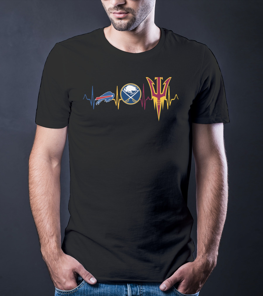 Buffalo Bills And Sabres Heartbeat With Arizona State Sun Devils T-Shirt