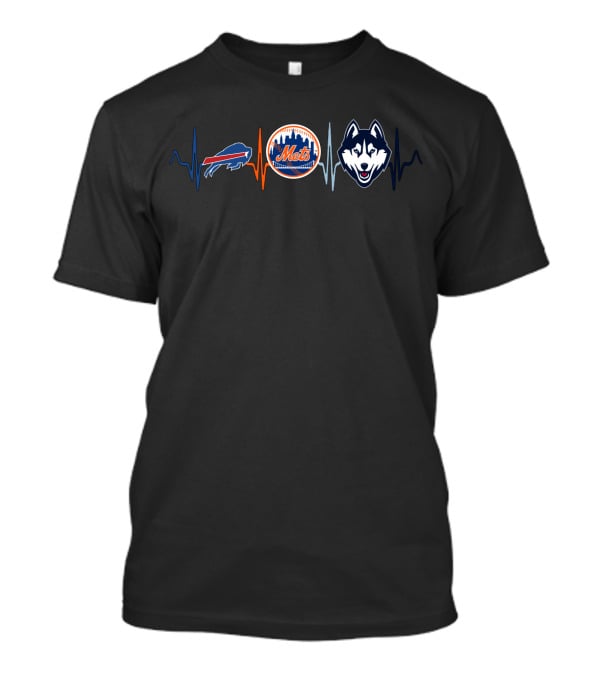 Buffalo Bills New York Mets Huskies Heartbeat Collaboration T-Shirt