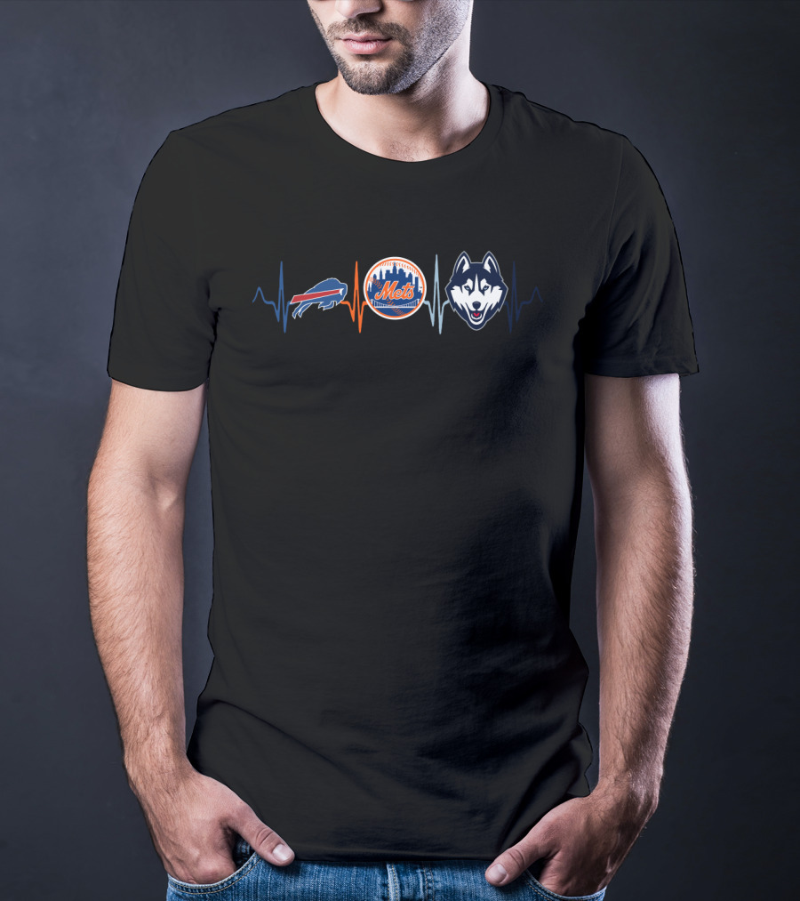 Buffalo Bills New York Mets Huskies Heartbeat Collaboration T-Shirt