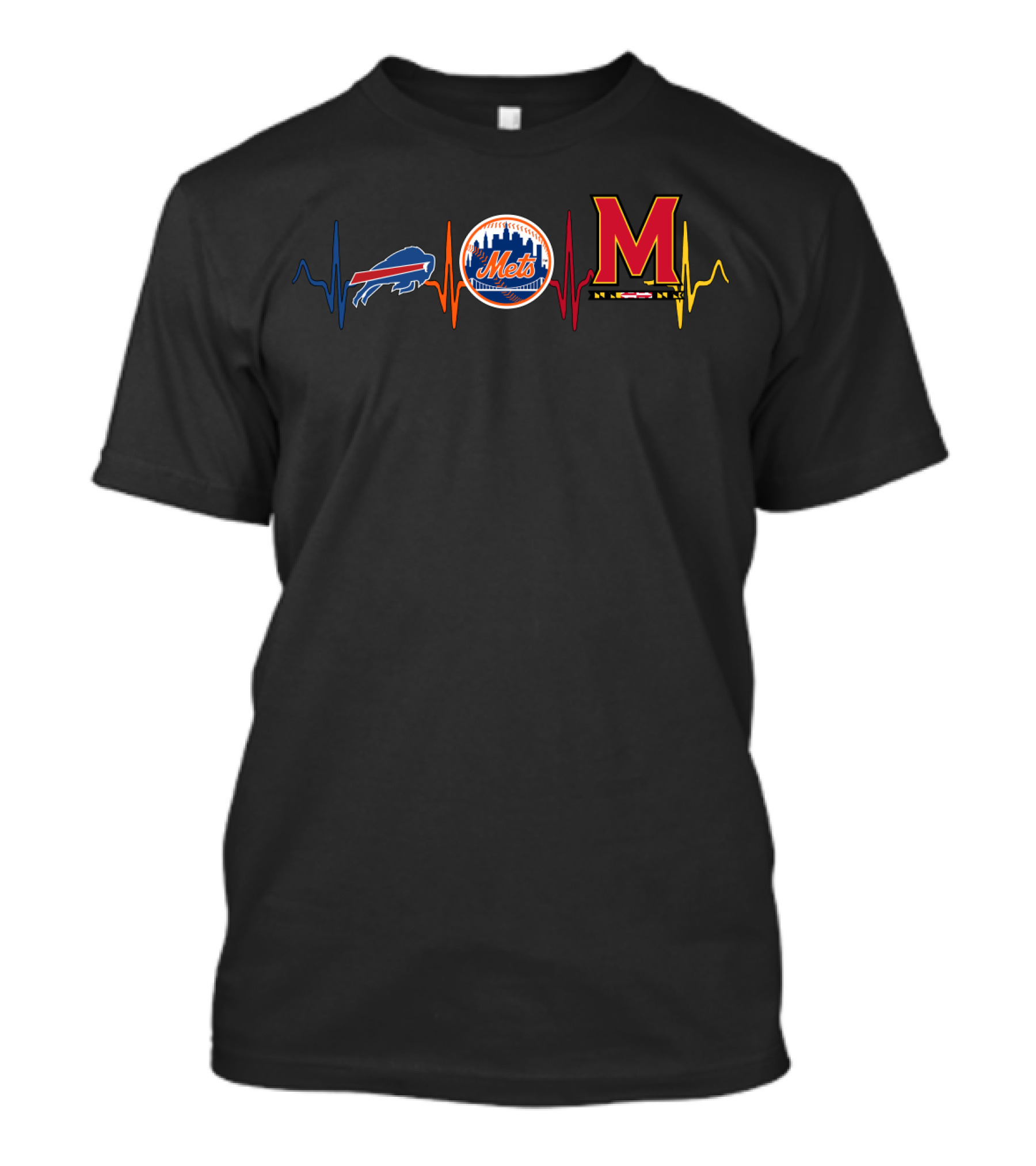 Buffalo Bills New York Mets Maryland Terrapins Heartbeat T-Shirt