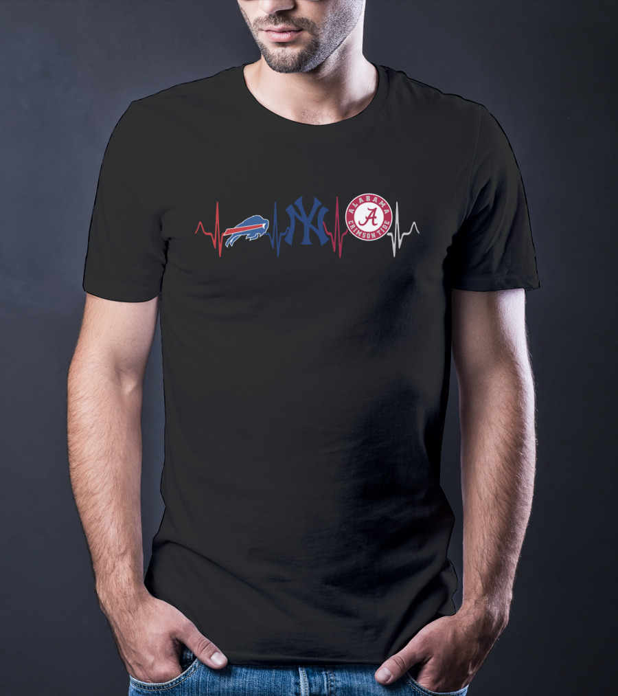 Buffalo Bills New York Yankees Alabama Crimson Tide Heartbeat T-Shirt