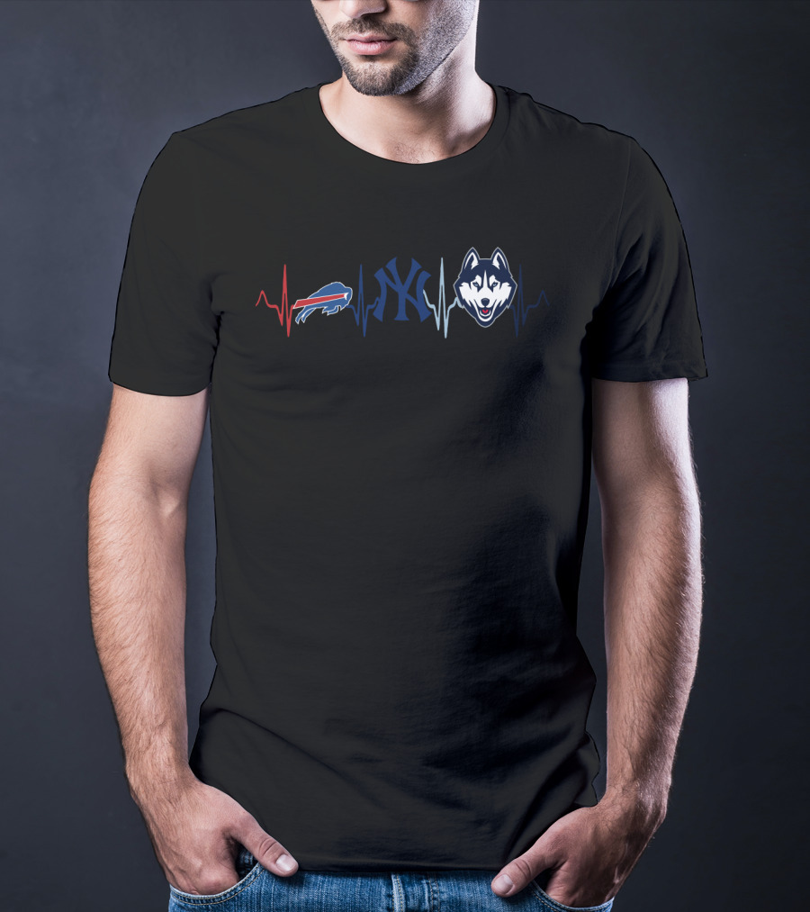 Buffalo Bills New York Yankees And Huskies Heartbeat T-Shirt
