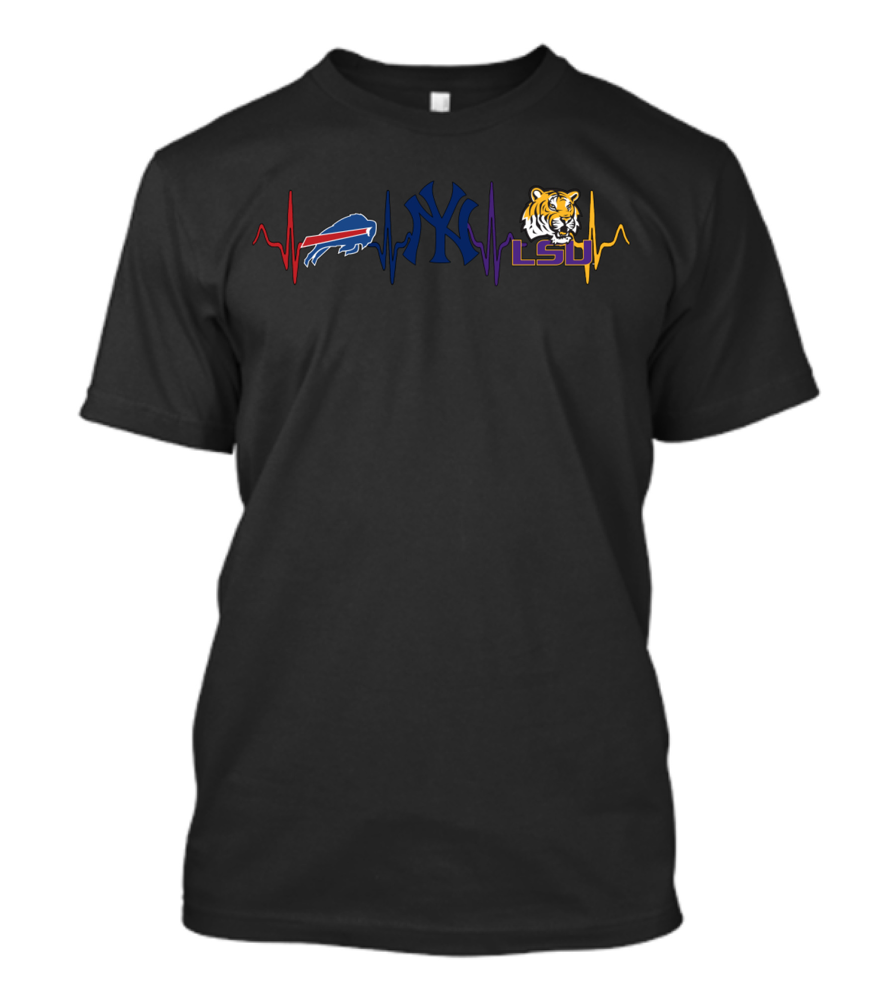Buffalo Bills New York Yankees Lsu Tigers Heartbeat T-Shirt