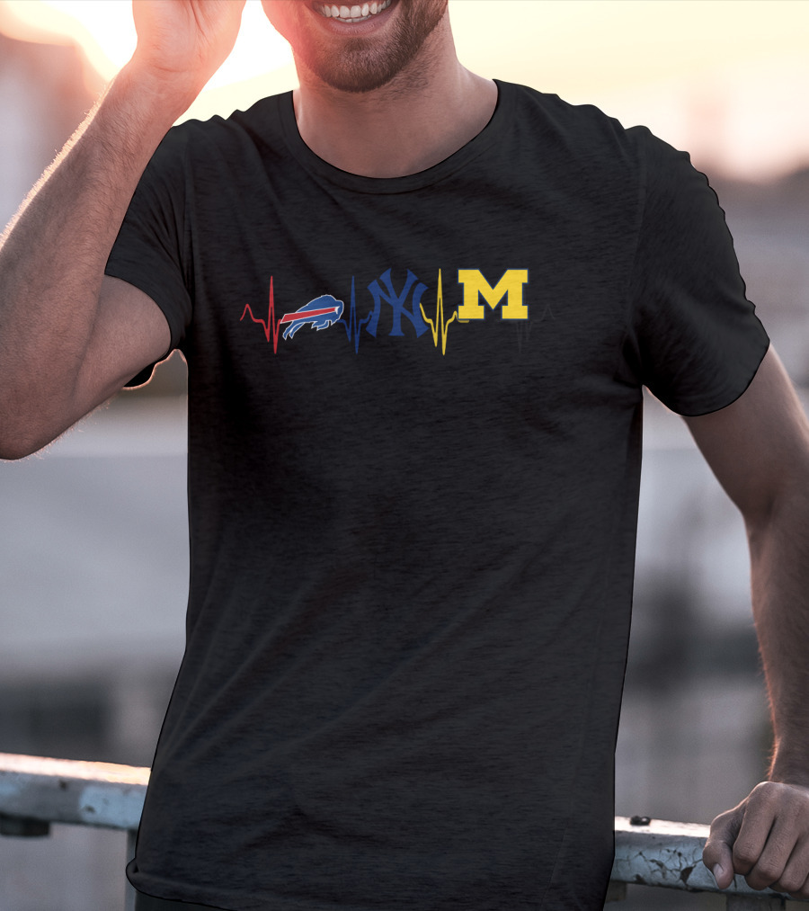 Buffalo Bills New York Yankees Michigan Wolverines Heartbeat T-Shirt