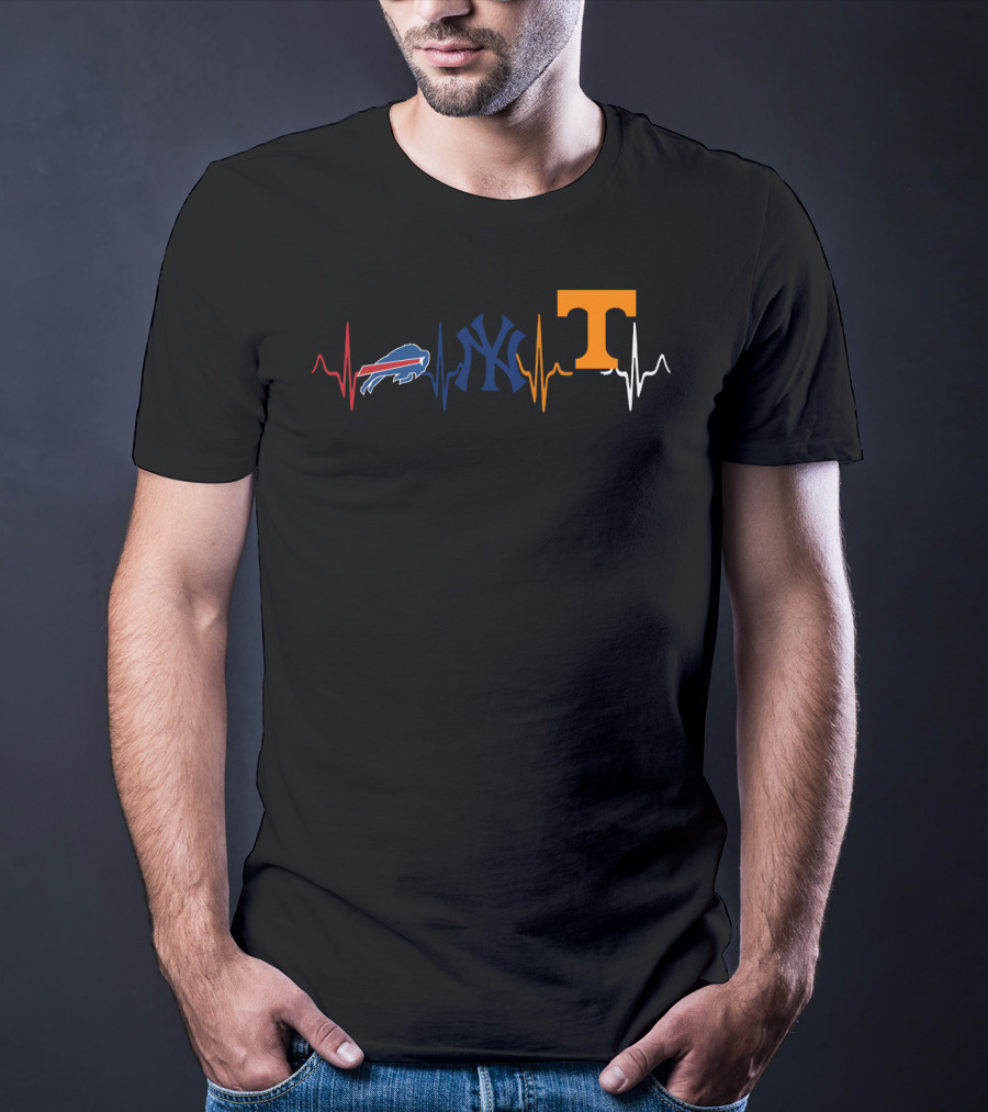 Buffalo Bills New York Yankees Tennessee Volunteers Heartbeat T-Shirt