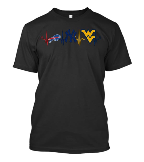 Buffalo Bills New York Yankees West Virginia Mountaineers Heartbeat Logo Combination T-Shirt
