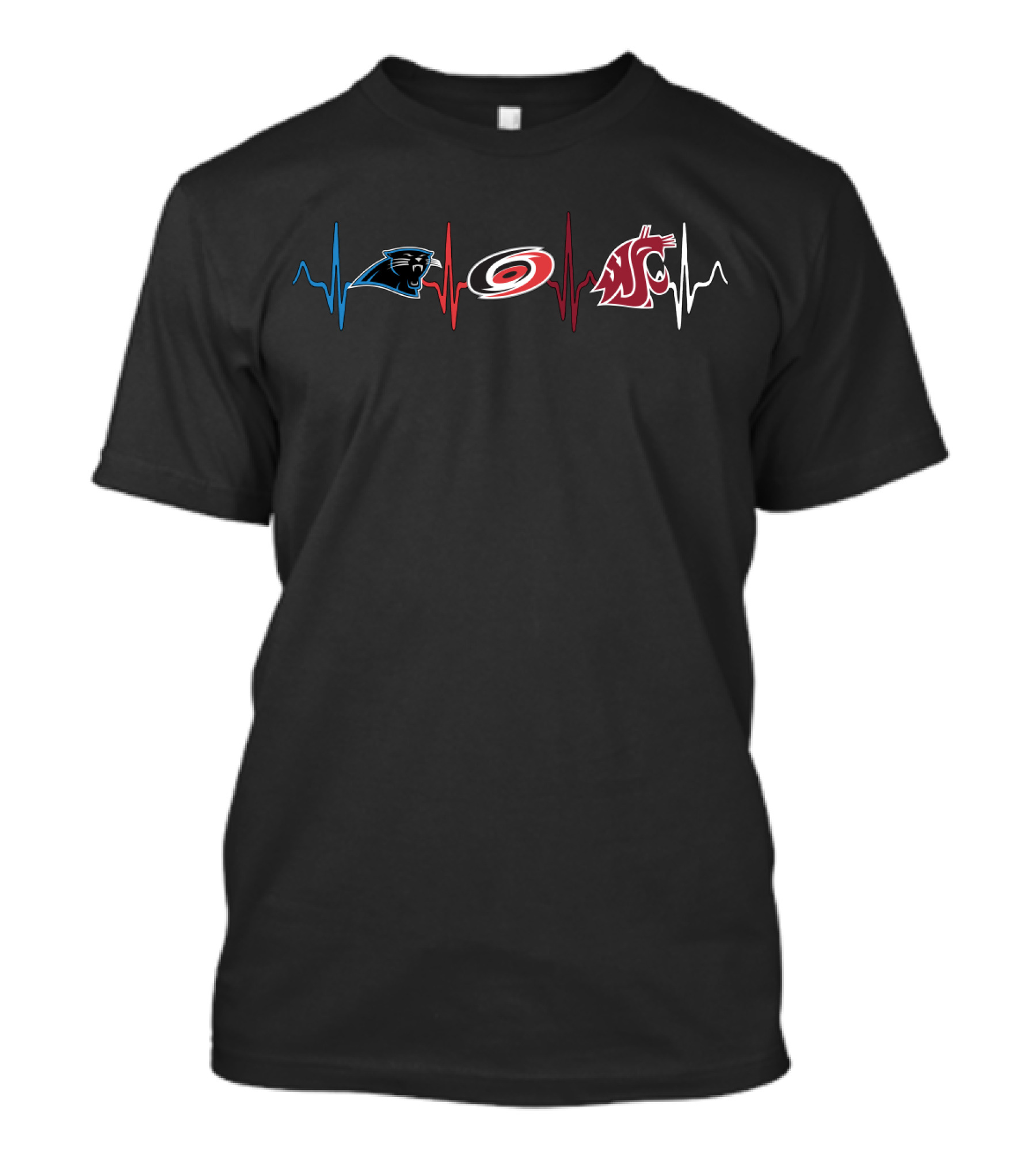 Carolina Panthers Carolina Hurricanes Washington State Cougars Heartbeat Line T-Shirt