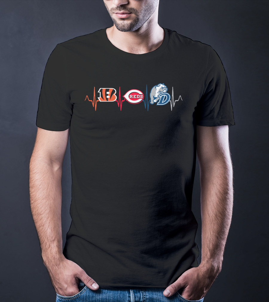 Bengals Reds Db Heartbeat Logo Combination T-Shirt