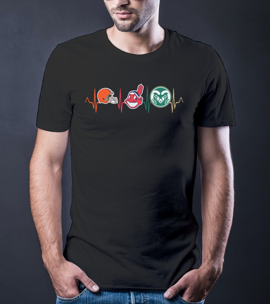 Cleveland Browns Cleveland Indians Colorado State Rams Heartbeat T-Shirt