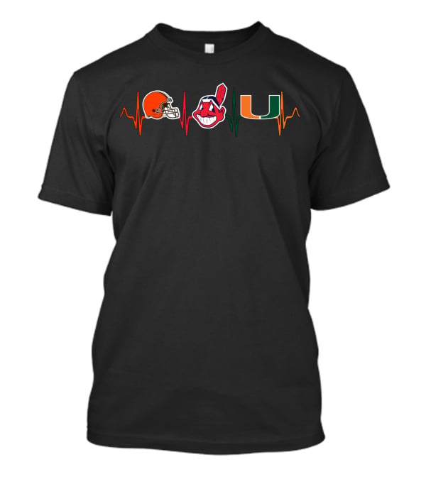 Love Cleveland Browns Indians Um Logos Heartbeat T-Shirt