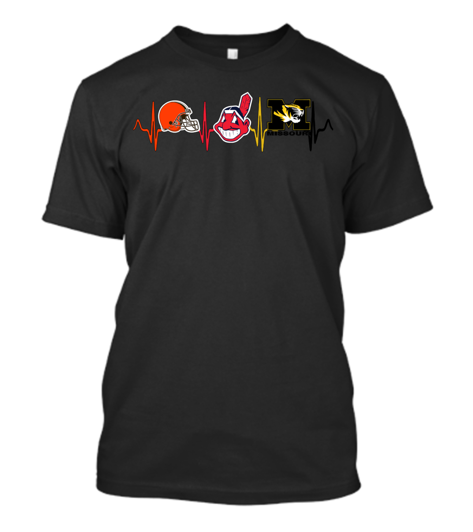 Cleveland Browns Cleveland Indians Missouri Tigers Heartbeat Ekg T-Shirt