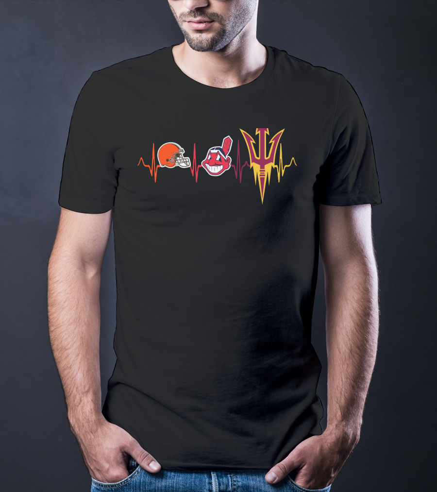 Cleveland Browns Indians Arizona State Sun Devils Heartbeat T-Shirt