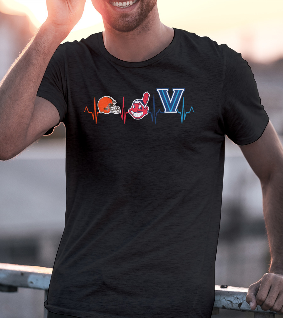 Cleveland Browns Cleveland Indians Villanova Wildcats Heartbeat T-Shirt