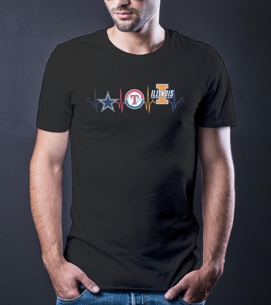Dallas Cowboys Texas Rangers Illinois Fighting Illini Heartbeat T-Shirt
