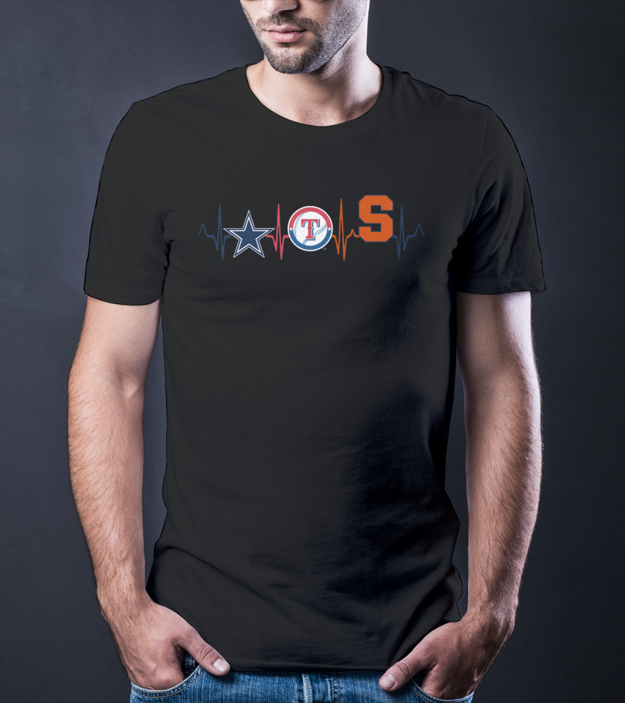 Dallas Cowboys Texas Rangers Heartbeat With Orange S T-Shirt