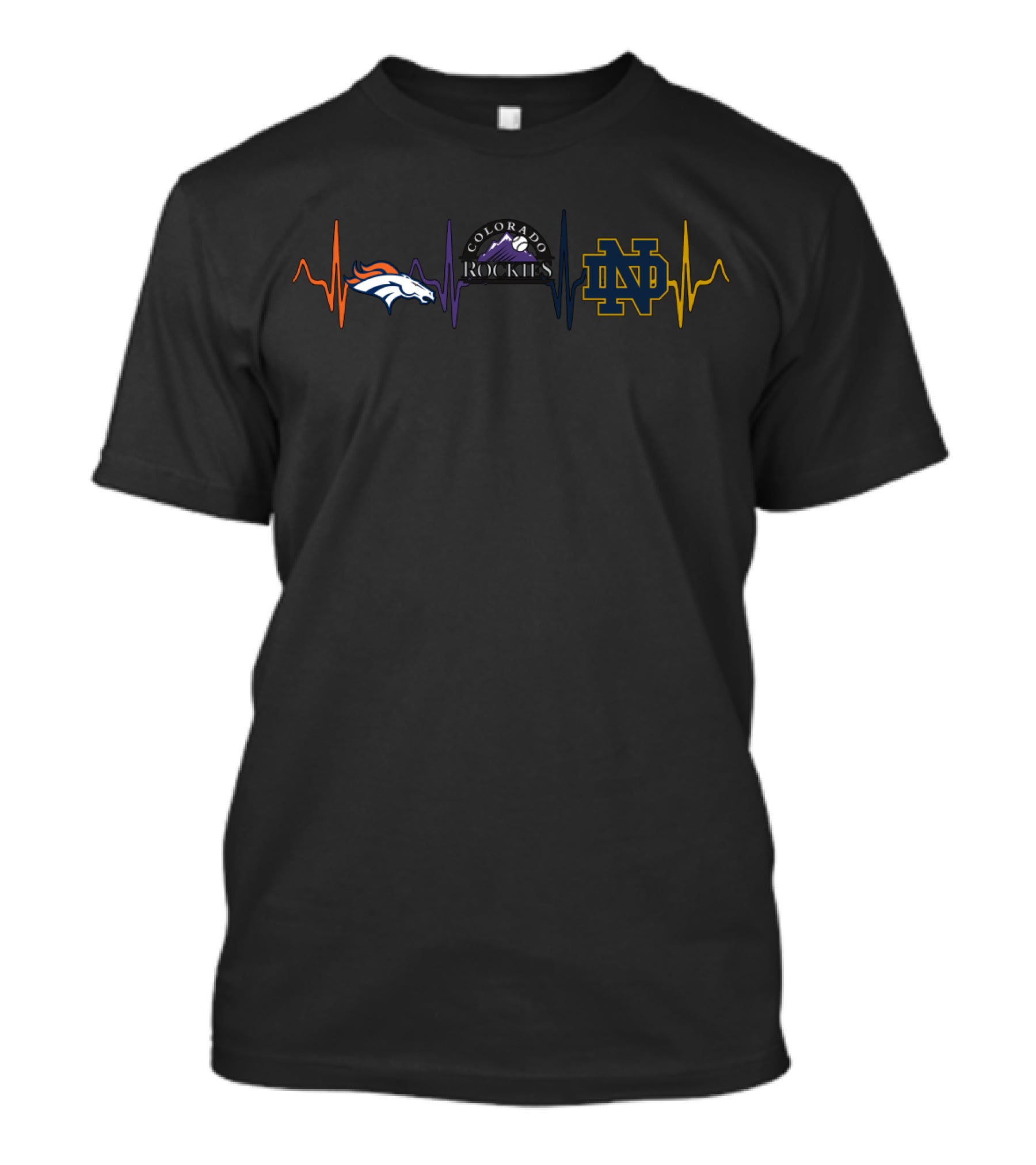Denver Broncos Colorado Rockies Notre Dame Fighting Irish Heartbeat Fan T-Shirt