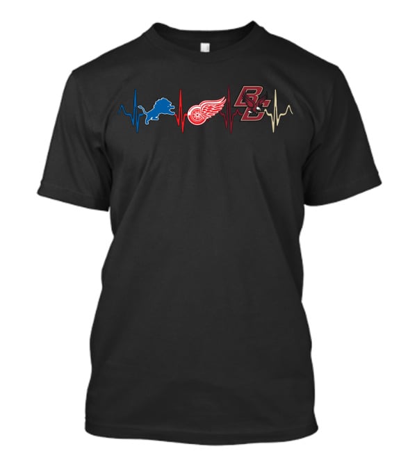 Detroit Lions Red Wings Boston College Bce Heartbeat T-Shirt