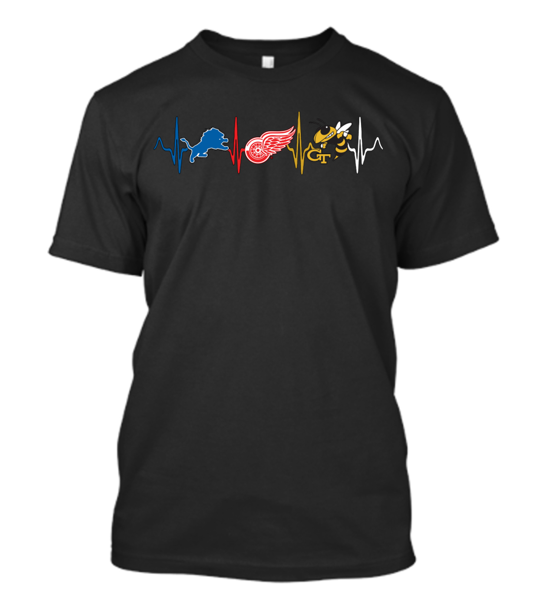 Detroit Lions Red Wings Georgia Tech Yellow Jackets Heartbeat T-Shirt