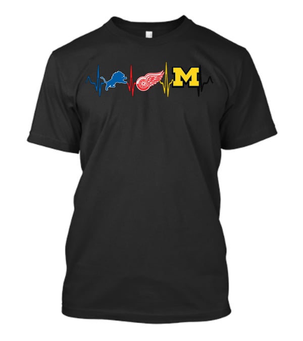 Love Lions Red Wings Michigan Heartbeat T-Shirt