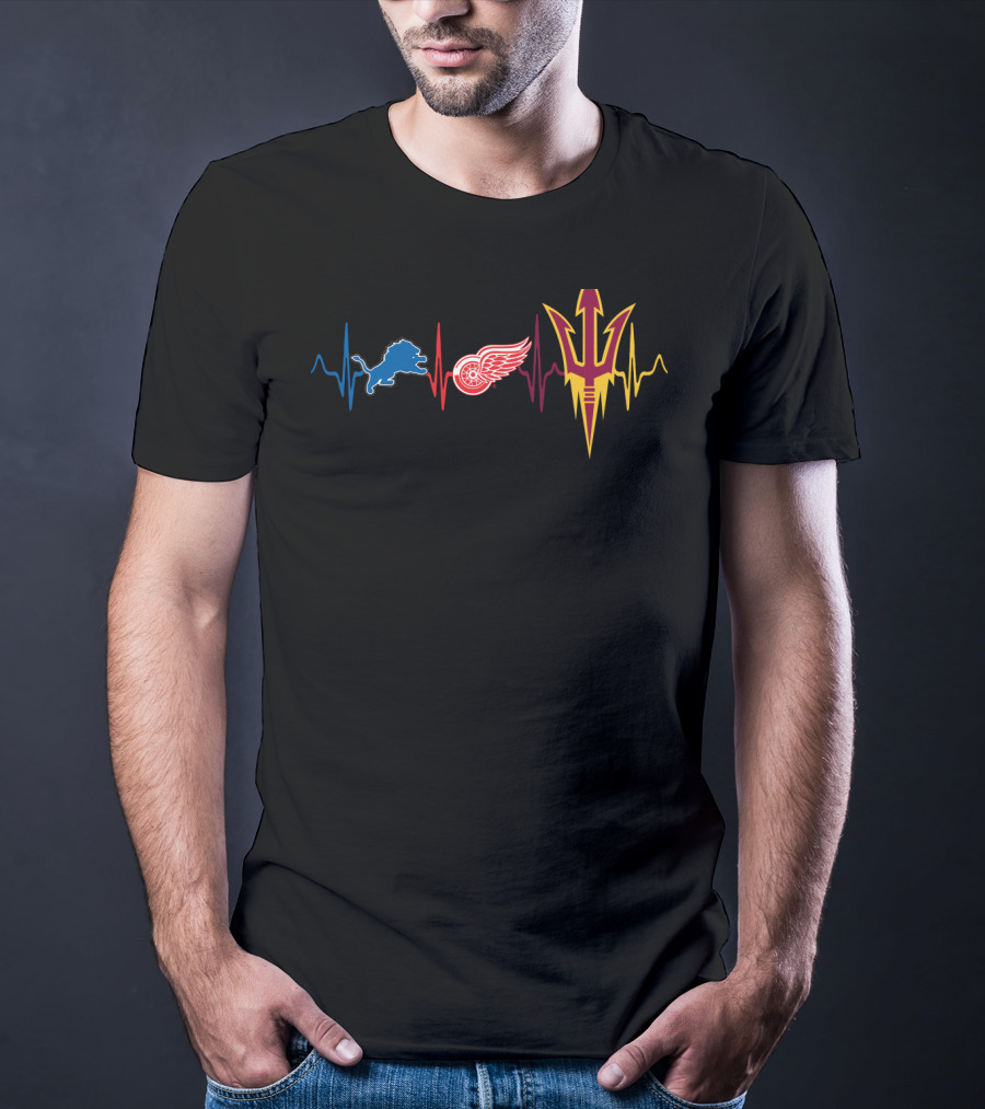 Detroit Lions Detroit Red Wings Arizona State Sun Devils Heartbeat T-Shirt