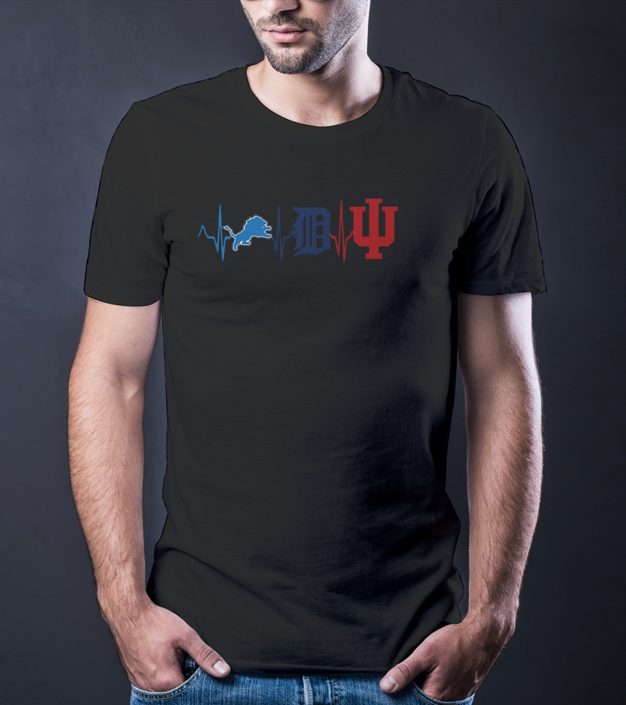 Love Lions Detroit Tigers Indiana Hoosiers Heartbeat T-Shirt