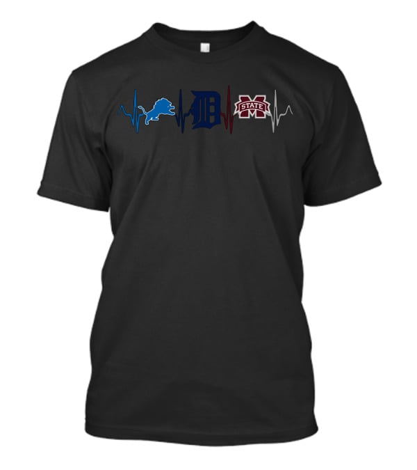 Detroit Lions Detroit Tigers Mississippi State Bulldogs Heartbeat T-Shirt