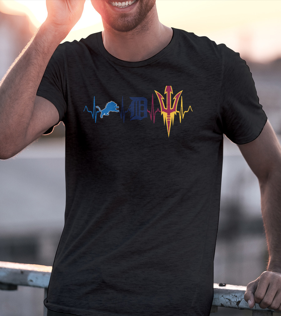 Detroit Lions Detroit Tigers Arizona State Sun Devils Heartbeat T-Shirt