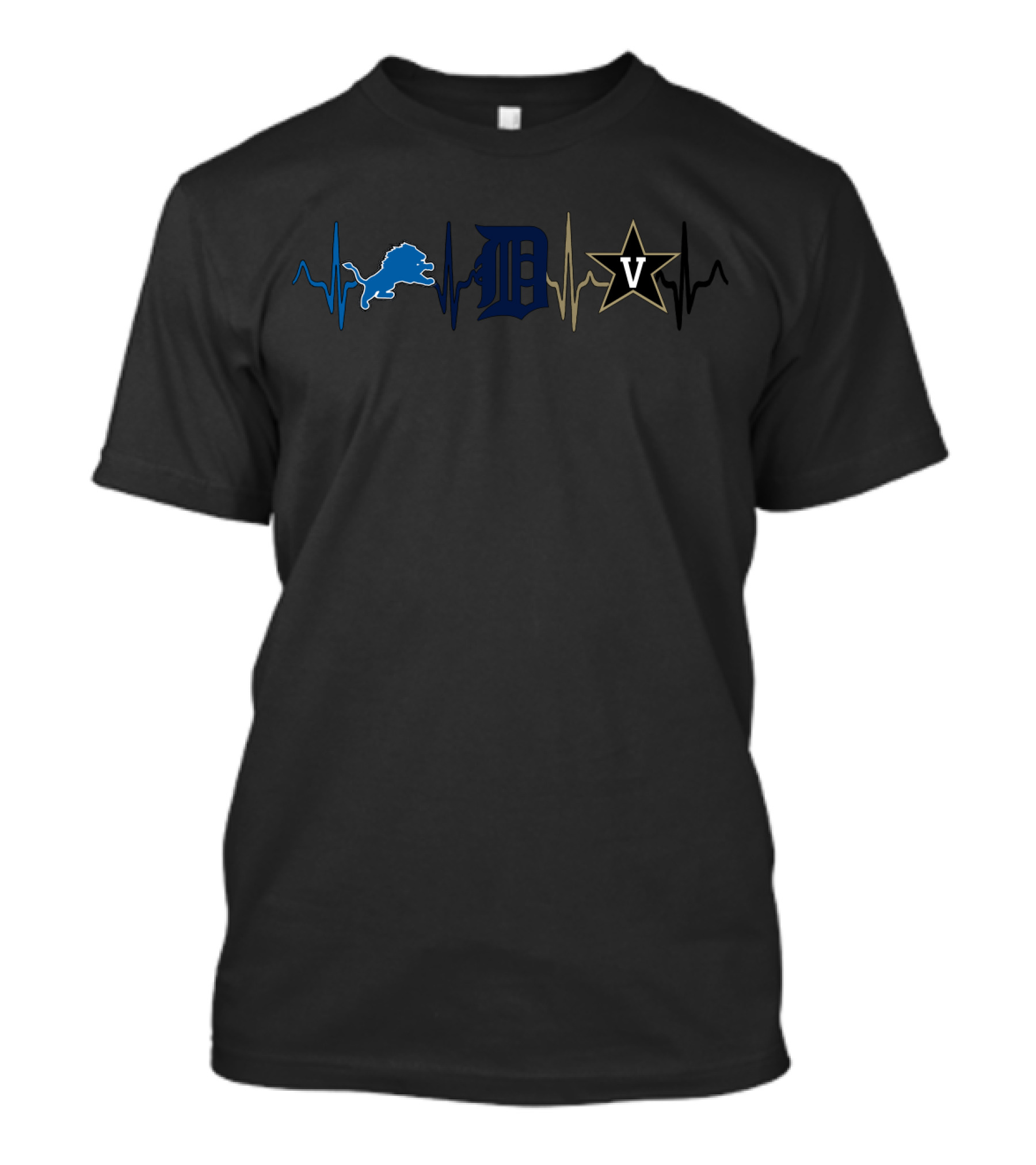 Detroit Lions Tigers Vanderbilt Commodores Heartbeat T-Shirt