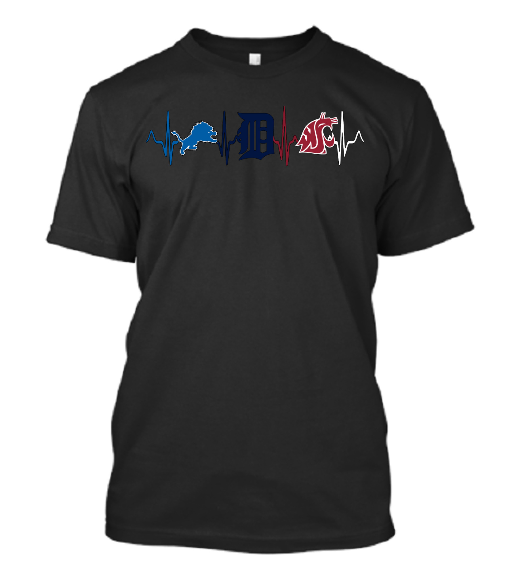 Detroit Lions Detroit Tigers Washington State Cougars Heartbeat T-Shirt