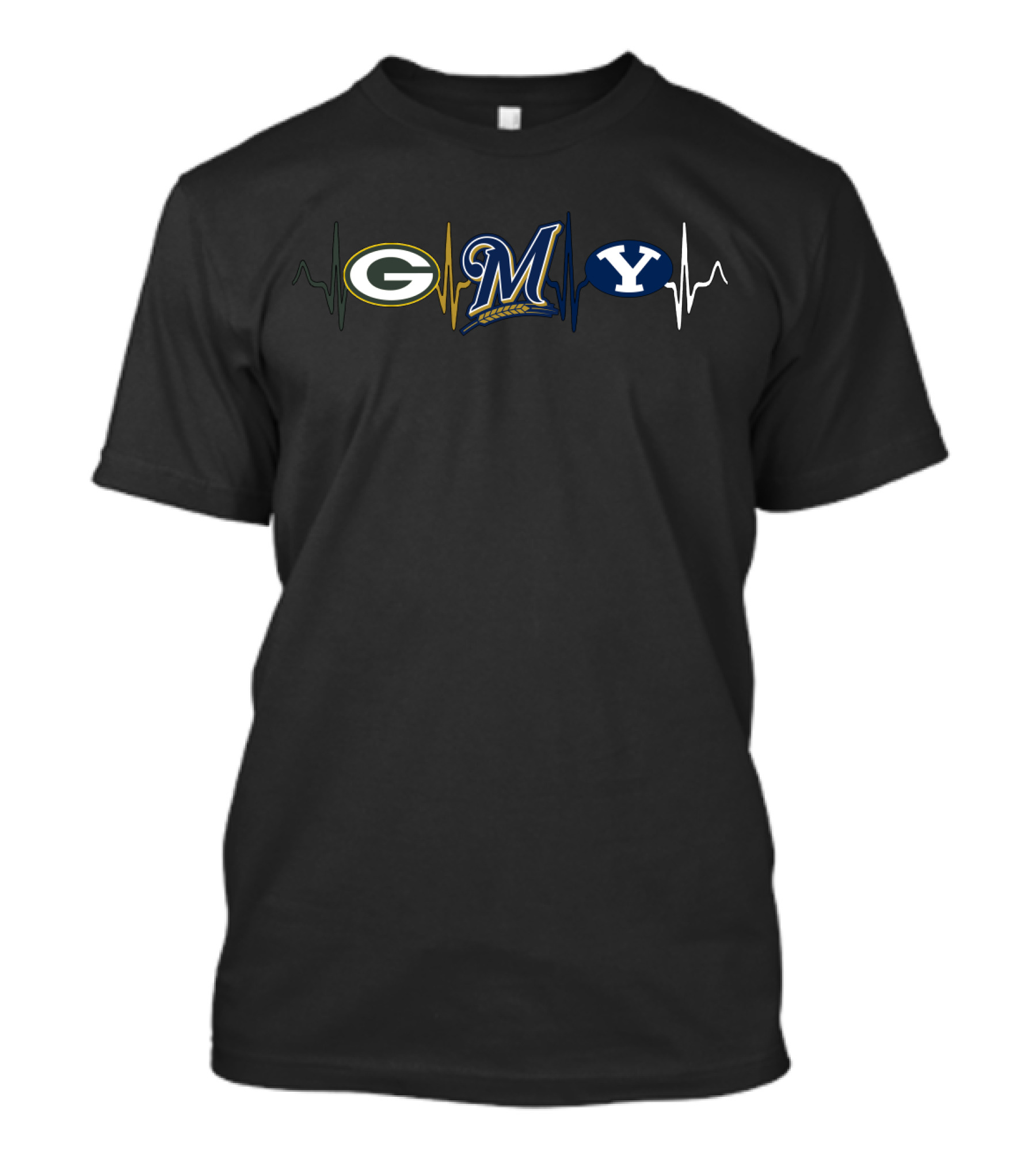 Green Bay Packers Milwaukee Brewers Byu Cougars Heartbeat T-Shirt