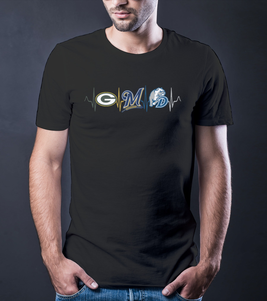 Green Bay Packers Milwaukee Brewers Detroit Bulldogs Heartbeat T-Shirt